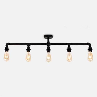 ValueLights Industrial Steampunk Style 5 Way Satin Black Pipework Bar Ceiling Light