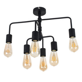 ValueLights Industrial Steampunk Style 6 Way Satin Black Triple Bar Pipework Ceiling Light