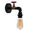 ValueLights Industrial Steampunk Style Antique Brass Satin Black Pipework And Red Tap Wall Light