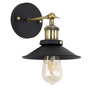 ValueLights Industrial Steampunk Style Black And Antique Brass Single Wall Light With Shade
