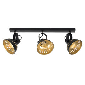 ValueLights Industrial Steampunk Style Black And Gold 3 Way Adjustable Ceiling Spotlight