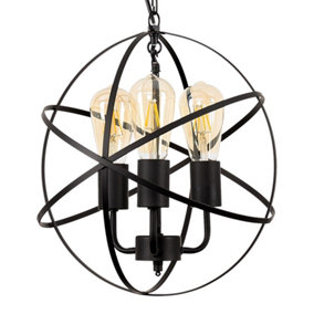 ValueLights Industrial Steampunk Style Satin Black 3 Way Atom Design Ceiling Light Fitting