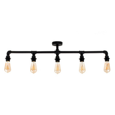 ValueLights Industrial Style 5 Way Satin Black Pipework Bar Ceiling Light