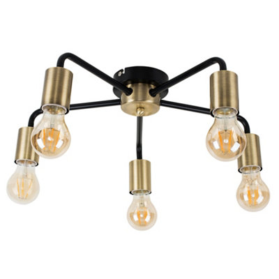 ValueLights Industrial Style Antique Brass And Matt Black 5 Way Ceiling Light Fitting