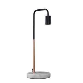 ValueLights Industrial Style Black And Copper Metal Table Lamp With White Marble Base
