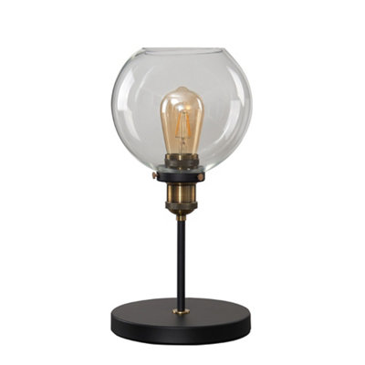 ValueLights Industrial Style Black And Gold Table Lamp With Clear Glass Globe Shade