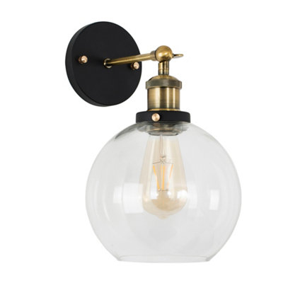 ValueLights Industrial Style Black And Gold Wall Light with Clear Glass Shade