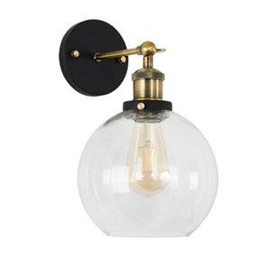ValueLights Industrial Style Black And Gold Wall Light With Tinted Glass Shade