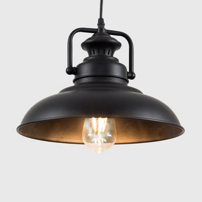 ValueLights Industrial Style Black Metal Ceiling Pendant Light Fitting - Includes 4w LED Amber Filament Bulb 2700K Warm White