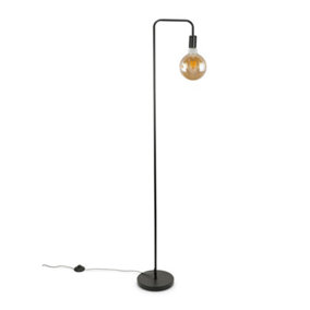 ValueLights Industrial Style Black Metal Curved Stem Floor Lamp - Bulb Included