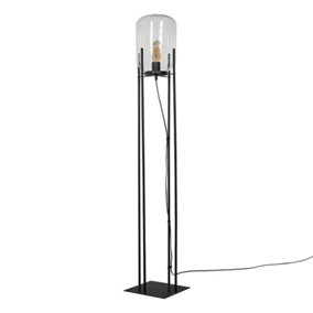 ValueLights Industrial Style Matt Black Linear Base Standing Floor Lamp With Clear Glass Shade