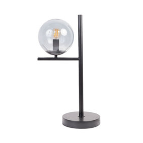 ValueLights Industrial Style Matt Black Metal Bedside Table Lamp With Smoked Glass Shade