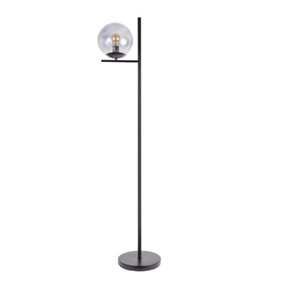 ValueLights Industrial Style Matt Black Metal Standing Floor Lamp With Smoked Glass Shade