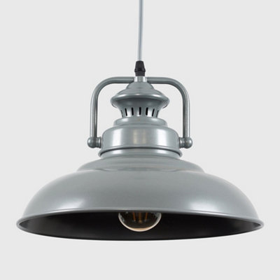 ValueLights Industrial Style Satin Grey Metal Ceiling Pendant Light Fitting