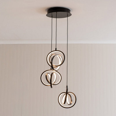 ValueLights Infinity Matte Black Loop Twirl 3 Way Cluster Drop LED Ceiling Pendant Light