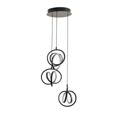 ValueLights Infinity Matte Black Loop Twirl 3 Way Cluster Drop LED Ceiling Pendant Light