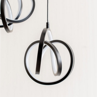 ValueLights Infinity Matte Black Loop Twirl 3 Way Cluster Drop LED Ceiling Pendant Light