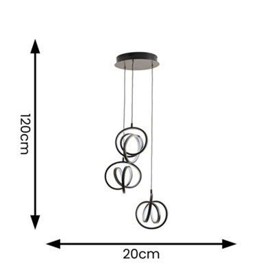 ValueLights Infinity Matte Black Loop Twirl 3 Way Cluster Drop LED Ceiling Pendant Light