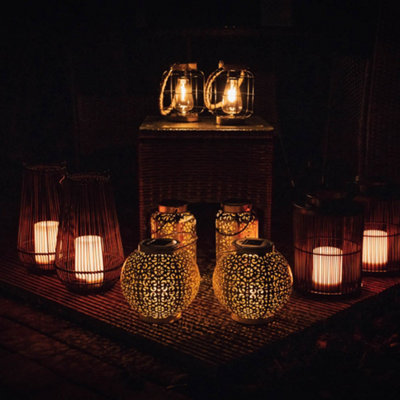 ValueLights Integrated LED Battery Operated Black Wire Basket Lantern ...