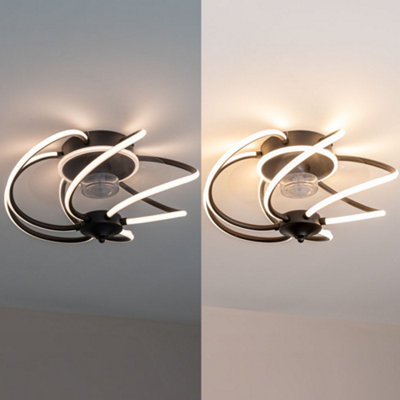 ValueLights Integrated LED Ceiling Fan with Remote Control, Clear Blades, Timer and 3 Speed Functions - Swirl Design