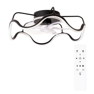 ValueLights Integrated LED Ceiling Fan with Remote Control, Clear Blades, Timer and 3 Speed Functions - Wave Design