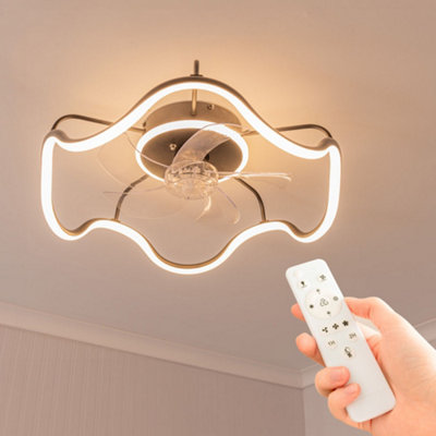 ValueLights Integrated LED Ceiling Fan with Remote Control, Clear Blades, Timer and 3 Speed Functions - Wave Design