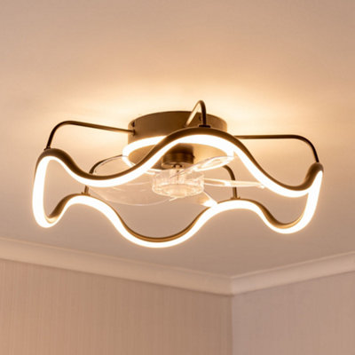 ValueLights Integrated LED Ceiling Fan with Remote Control, Clear Blades, Timer and 3 Speed Functions - Wave Design
