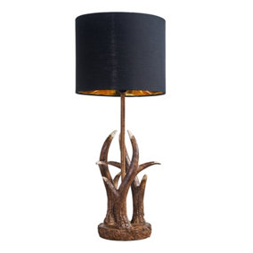 ValueLights Intertwined Caribou Antler Design Table Lamp Rustic Finish With Black And Gold Shade