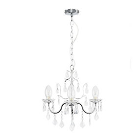 ValueLights IP44 Rated 3 Way Silver Chrome Bathroom Ceiling Light Chandelier with Glass Droplets With LED G9 Bulbs Warm White