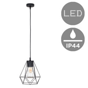 ValueLights IP44 Rated Black Ceiling Bathroom Light Pendant With Metal Basket & Clear Glass Shade With LED Bulb In Warm White
