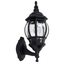 ValueLights IP44 Rated Black & Clear Outdoor Security Wall Light Lantern - Complete With 4w LED Candle Bulb In Warm White
