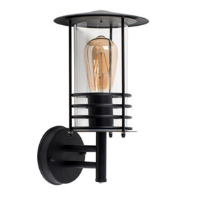 ValueLights IP44 Rated Black Fisherman's Lantern Cage Outdoor Garden Wired Wall Light