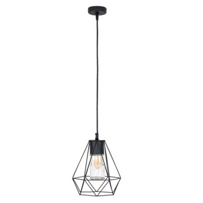 ValueLights IP44 Rated Gloss Black Ceiling Bathroom Light Pendant With Metal Basket And Clear Glass Shade