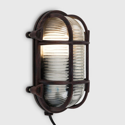 ValueLights IP64 Rated Oval Rust Effect Nautical Design Frosted Lens Outdoor Wall Light