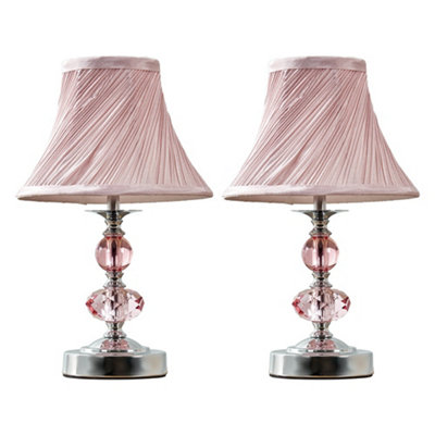 ValueLights Jaigier Pair of Modern Polished Chrome Touch Table Lamps with Pink Pleated Shades