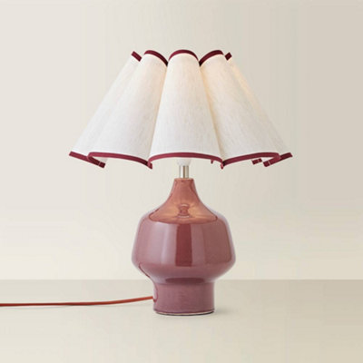 ValueLights Jamie Burgundy Glazed Ceramic Table Lamp with Scallop Trim Shade