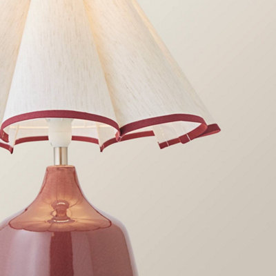 ValueLights Jamie Burgundy Glazed Ceramic Table Lamp with Scallop Trim Shade