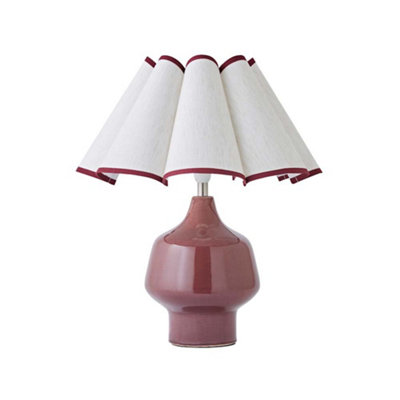 ValueLights Jamie Burgundy Glazed Ceramic Table Lamp with Scallop Trim Shade