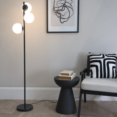 ValueLights Jas Black 3 Way Floor Lamp with White Frosted Glass Globe ...