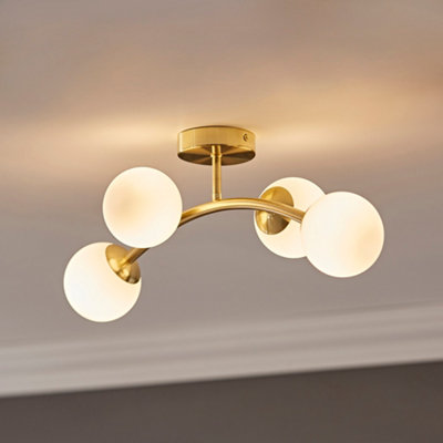 ValueLights Jas Gold 4 Way Ceiling Light with White Frosted Glass Globe Shades