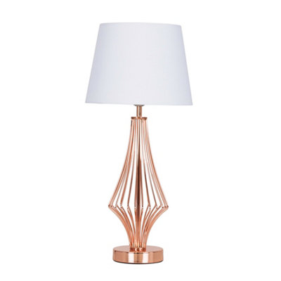 ValueLights Jaspa Modern Polished Copper Metal Wire Geometric Diamond Design Table Lamp with White Shade