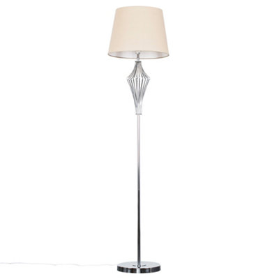 ValueLights Jaspa Polished Chrome Metal Wire Geometric Diamond Design Floor Lamp with Beige Shade