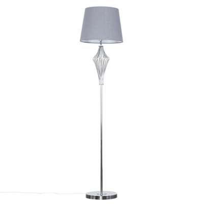 ValueLights Jaspa Polished Chrome Metal Wire Geometric Diamond Design Floor Lamp with Grey Shade