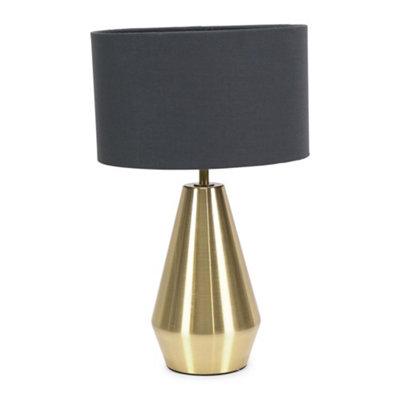 ValueLights Jax Gold Metal Touch Dimmer Table Lamp with Charcoal Grey Drum Shade - LED Bulb Included