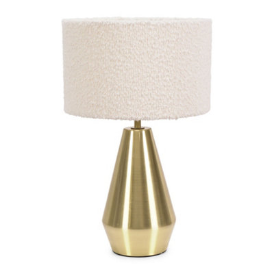 ValueLights Jax Gold Metal Touch Dimmer Table Lamp with Cream Boucle Shade - LED Bulb Included