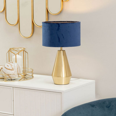 ValueLights Jax Gold Metal Touch Dimmer Table Lamp with Navy Blue Velvet Shade - LED Bulb Included