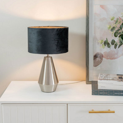 ValueLights Jax Silver Metal Touch Dimmer Table Lamp with Black Velvet ...