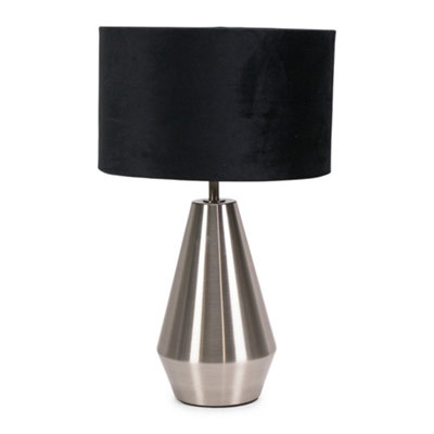 ValueLights Jax Silver Metal Touch Dimmer Table Lamp with Black Velvet Shade