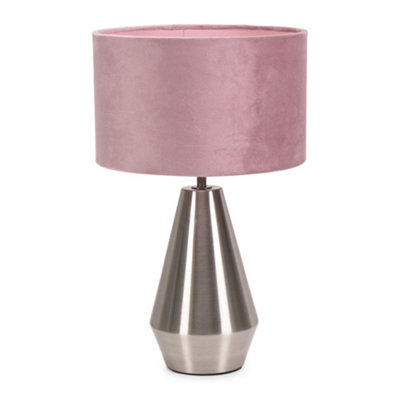 ValueLights Jax Silver Metal Touch Dimmer Table Lamp with Blush Pink Velvet Shade