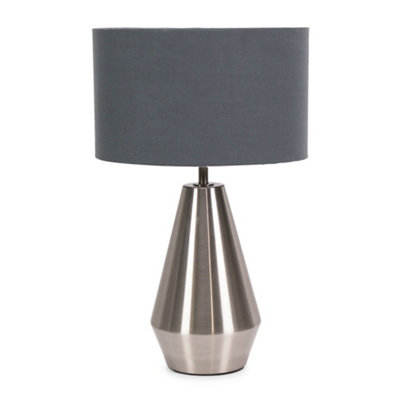 ValueLights Jax Silver Metal Touch Dimmer Table Lamp with Charcoal Grey Drum Shade - LED Bulb Included